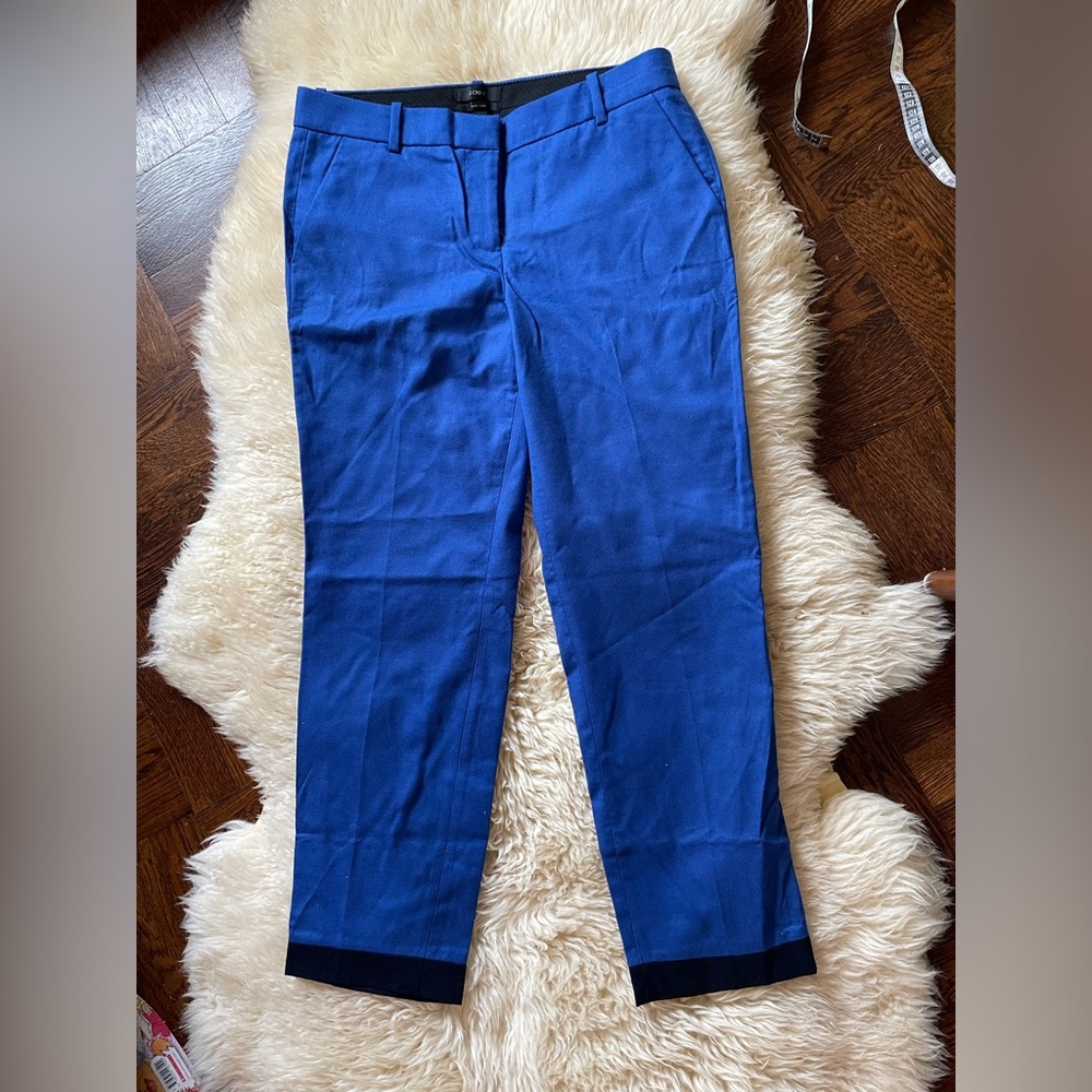 J. Crew EUC 100% wool cafe capri electric blue and black cuff